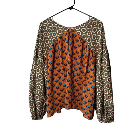 Womens Boho Long Sleeve Floral & Geometric Print Top By Bucket List Lightweight - Picture 5 of 6